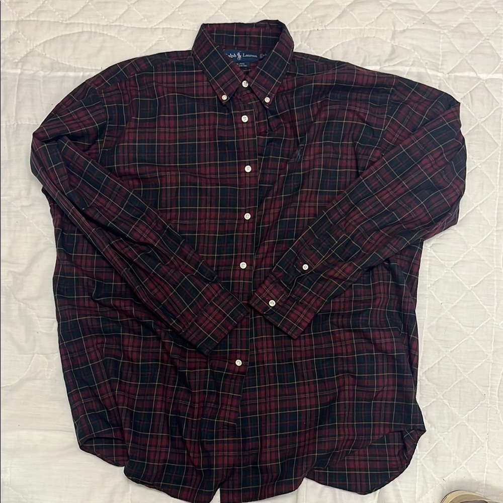 Ralph Lauren Red and Green Casual Button Down Shirt